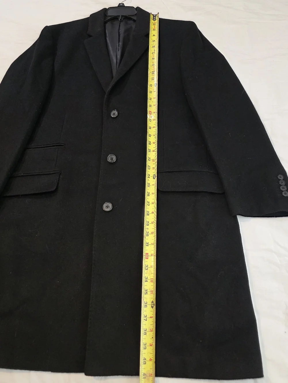 Hart Schaffner Marx Black Wool Trench Coat Mens 46R